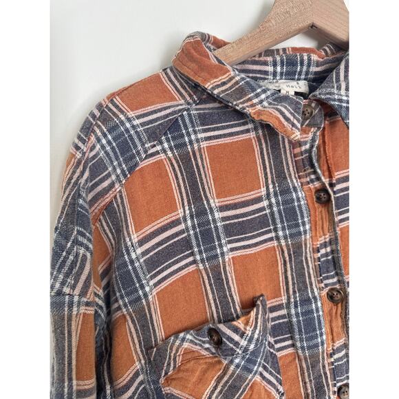Oli & Hali Plaid Cotton Button-Up Shirt Jacket MT1683 - Orange/Blue M - Picture 7 of 10